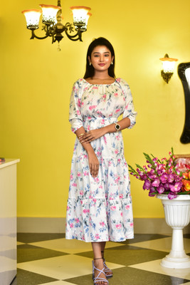 AANAYA S FASHION Women Tiered Multicolor Midi/Calf Length Dress