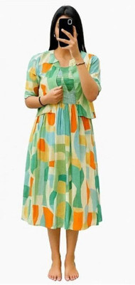 Srfashionglobel Women Fit and Flare Light Blue Midi/Calf Length Dress