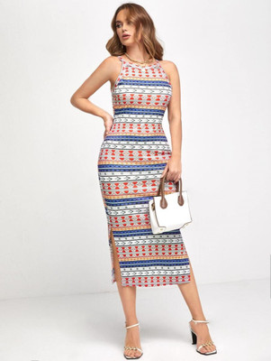 Attire Empire Women Bodycon Multicolor Below Knee Dress