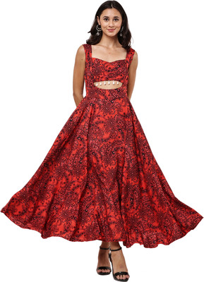 Miranga Women Fit and Flare Red Ankle Length Dress