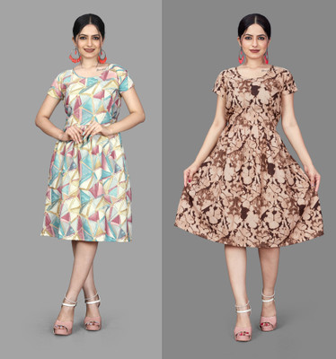 Threadhunter Women Fit and Flare White Below Knee Dress