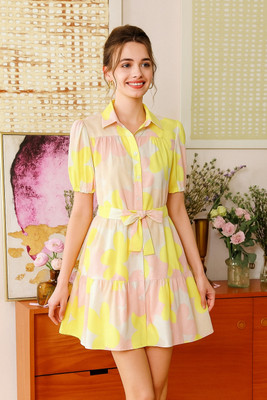 Aarohi Women Drop Waist Yellow Mini/Short Dress