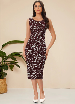 Toochki Women Bodycon Brown Midi/Calf Length Dress