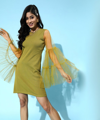 SASSAFRAS Women Bodycon Green Above Knee/Mid Thigh Length Dress