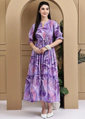 Deklook Women Fit and Flare Purple Midi/Calf Length Dress