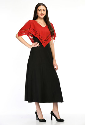 O Madam Women Maxi Black, Red Full Length Dress