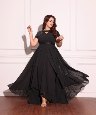 Miss Chase Women Layered Black Maxi/Full Length Dress