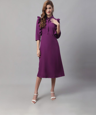 Enchanted Drapes Women A-line Purple Midi/Calf Length Dress