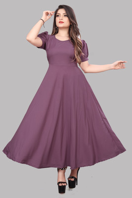 OZEX Women A-line Purple Ankle Length Dress