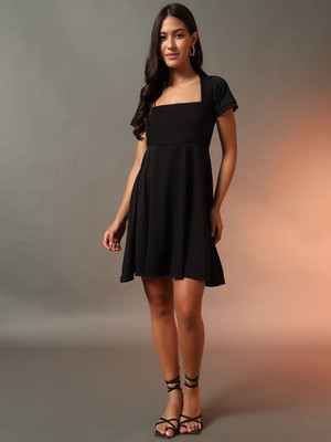 TREND ARREST Women Fit and Flare Black Above Knee/Mid Thigh Length Dress