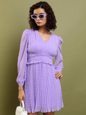 Tokyo Talkies Women Pleated Purple Dress