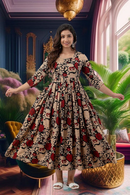 Puruvanshi Women Gown Brown Midi/Calf Length Dress
