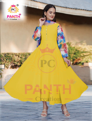 Panth Creation Women Fit and Flare Multicolor Maxi/Full Length Dress