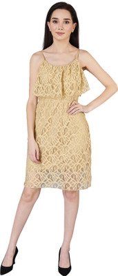Jakanary Women A-line Beige Knee Length Dress