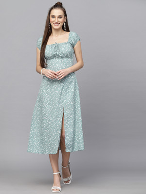 AAYU Women A-line Light Green Midi/Calf Length Dress