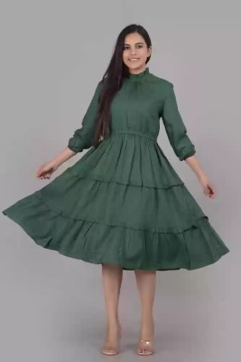 wft Women Fit and Flare Green Dress