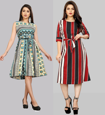 tanvi creation Women Fit and Flare Red Knee Length Dress