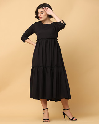 Black & Blah Blah Women Ethnic Dress Black Midi/Calf Length Dress
