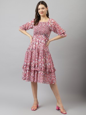 Toochki Women Tiered Pink Dress