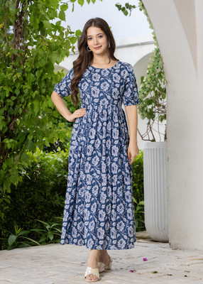 Fashion Unstoppable Women Fit and Flare Blue Midi/Calf Length Dress