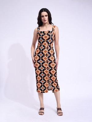 PURVAJA Women Bodycon Black Midi/Calf Length Dress