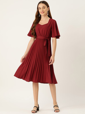 Moda Rapido Women A-line Maroon Knee Length Dress