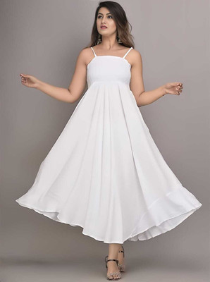 Kaircollection Women Fit and Flare White Maxi/Full Length Dress