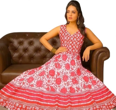 Shopglobals Women Gown Pink Knee Length Dress