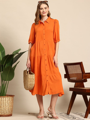 Mast & Harbour Women Shirt Orange Maxi/Full Length Dress