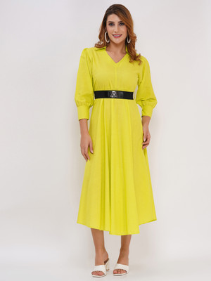 ARY Women Fit and Flare Green Midi/Calf Length Dress