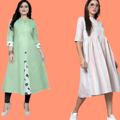 Suhani Creationnm Women Embroidered A-line Kurta(Green, White)