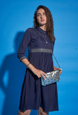 All Yours Women A-line Dark Blue Above Knee/Mid Thigh Length Dress