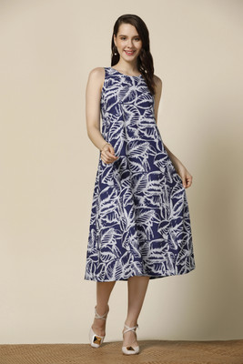 Ompax Women A-line Dark Blue Midi/Calf Length Dress