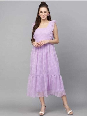 Nakash Enterprises Women Fit and Flare Purple Midi/Calf Length Dress