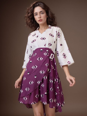 Dressberry Women Fit and Flare Purple Knee Length Dress