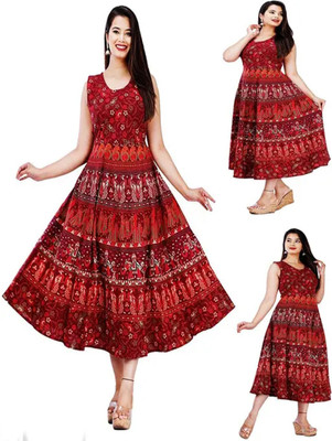 LOVE FASHION Women A-line Maroon Ankle Length Dress