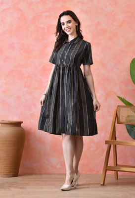 VCJ Women A-line Black Knee Length Dress