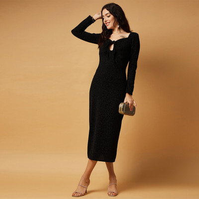 HouseOfCommon Women Bodycon Black Midi/Calf Length Dress