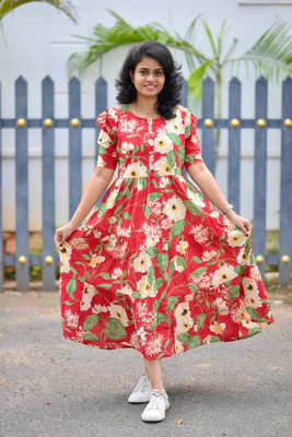 Jaipuri Dori Women Gown Multicolor Midi/Calf Length Dress