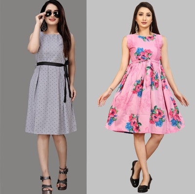 tanvi creation Women Fit and Flare Grey Below Knee Dress