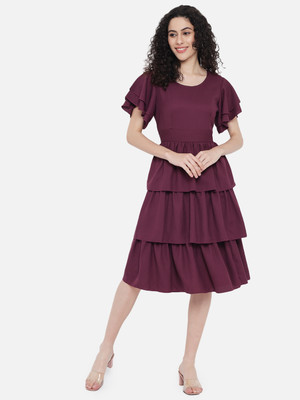 METRONAUT Women Fit and Flare Purple Midi/Calf Length Dress