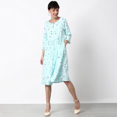 Aditya Birla -abof Women Fit and Flare Light Blue Dress