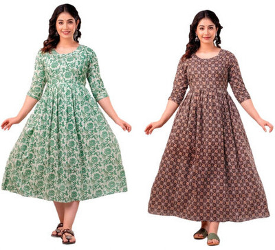 Moda Rapido Women Fit and Flare Multicolor Midi/Calf Length Dress