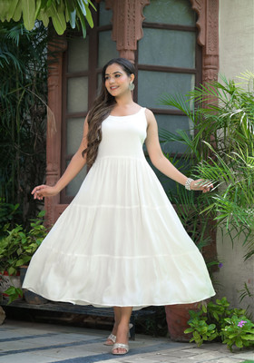 Genuss Women A-line White Midi/Calf Length Dress