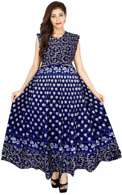 RADHA RANI COLLECTION Women A-line Dark Blue Maxi/Full Length Dress