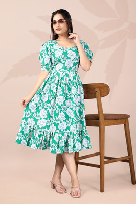 Nautiful Women Fit and Flare Light Green Midi/Calf Length Dress