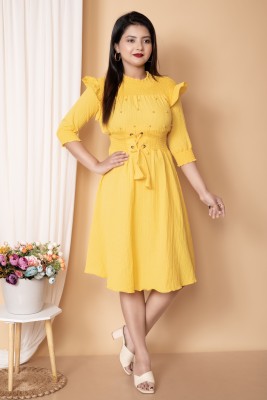 Aksha Fashion Women A-line Yellow Dress