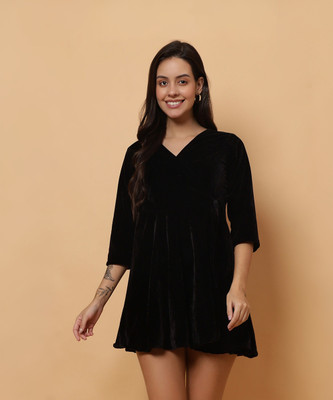 ROSEMELON Women A-line Black Mini/Short Dress