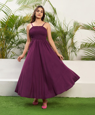 Selvia Women Fit and Flare Purple Maxi/Full Length Dress
