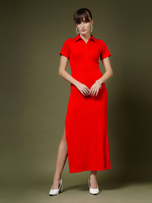 Oomph! Women Bodycon Red Midi/Calf Length Dress
